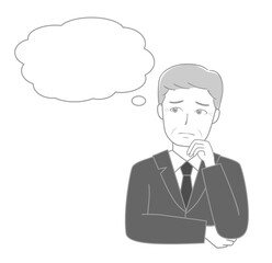 考える喪服のシニア男性