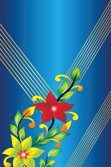Floral Design Element with Blue Gradient Background and Gold Lines Abstract Flower with Leaves Branch and Petals Decoration Vector Illustration 195 Characters