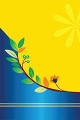 Floral Branch Design Element with Flower and Leaves on Yellow and Blue Gradient Abstract Background Decorative Ornament Vector Illustration 195 Characters