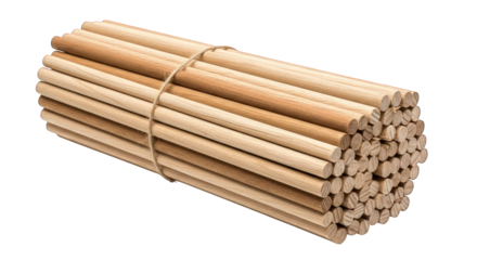 Wooden dowels bundle against the transparent background