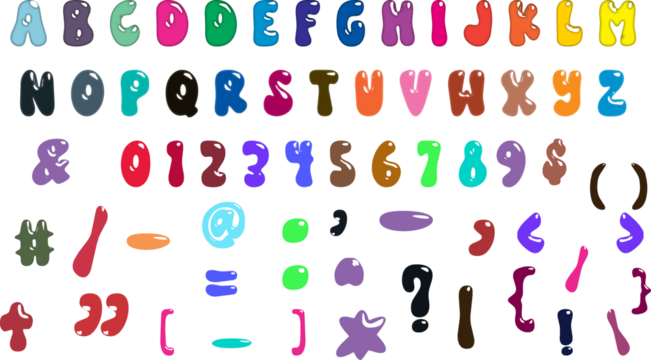 Alphabet with numbers special characters