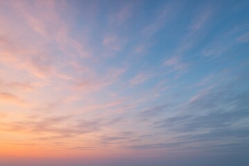 Fototapeta premium Tranquil pastel sky at dusk with soft clouds spreading across a serene horizon in a peaceful abstract landscape concept background image. Ai generative