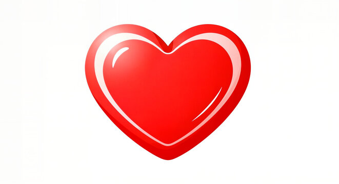 A glossy, vibrant red heart symbol with a subtle white outline on a clean white background, representing love and affection.