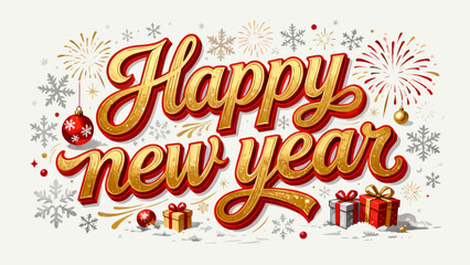 Creative art font "happy new year", font design, hand-drawn vector illustration
