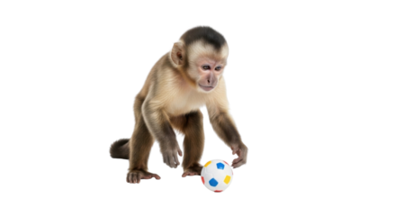 Capuchin monkey playing with a ball isolated PNG with Transparent Background