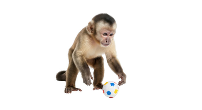 Capuchin monkey playing with a ball isolated PNG with Transparent Background