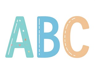 Colorful, whimsical stylized letters ABC, featuring blue and peach hues against a clean white backdrop. Perfect for education visuals