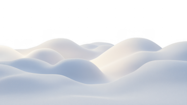 Gentle snow forms smooth contours on rolling hills, created AI, PNG