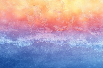 Fototapeta premium Abstract close-up of vibrant ice with a dramatic color gradient, transitioning from warm yellow-orange to cool purple-blue hues.