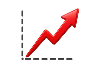 Red zigzag arrow pointing up, illustrating business and financial growth, increase, progress, and success on a transparent background