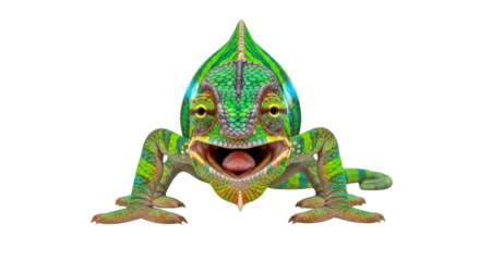 Funny chameleon smiling with its mouth open isolated PNG with Transparent Background