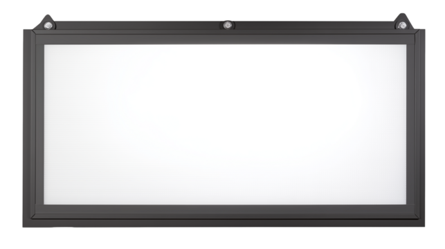 Black-framed signboard with triangular corners and transparent background