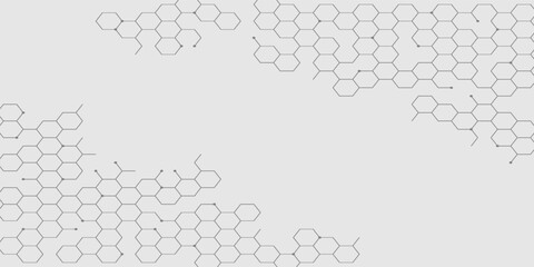 Abstract white and grey hexagonal pattern background design. Modern simple overlapping hexagon geometric element with molecular structures. Medical science technology concept