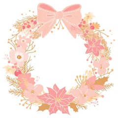 Obraz premium Cute pink christmas wreath art illustration decoration.