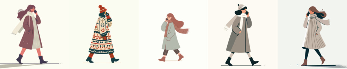 woman talking on the phone while walking in winter