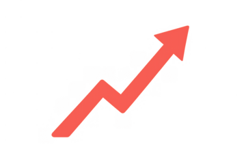 Rising red arrow showing business growth, market increase, financial success, and positive stock chart trend on transparent background
