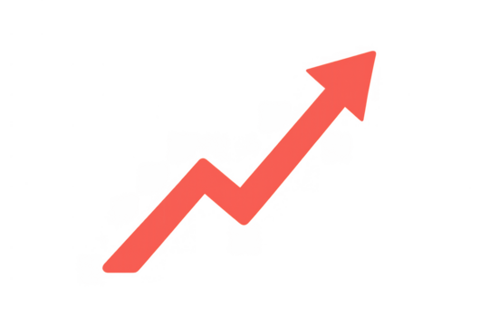 Rising red arrow showing business growth, market increase, financial success, and positive stock chart trend on transparent background - Powered by Adobe