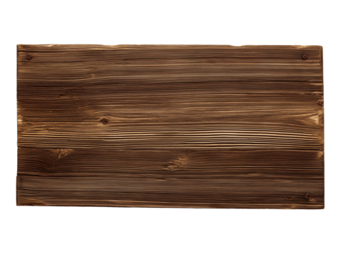 Close-up of a rectangular wooden panel with dark brown finish and natural grain on transparent background
