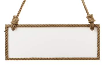 Rectangular rope frame with knotted loops on transparent background