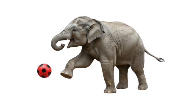 Elephant kicking a soccer ball isolated PNG with Transparent Background