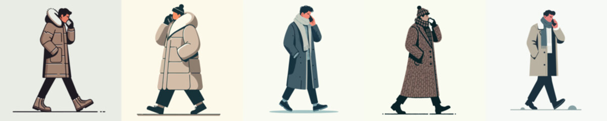 man talking on the phone while walking in winter