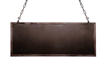 Dark brown chalkboard with wooden frame on transparent background