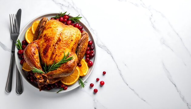 Festive Thanksgiving Turkey Dinner with Cranberries and Oranges.