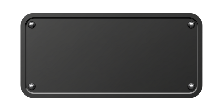 Sleek rectangular tray with dark gray glossy finish and silver screws on transparent background