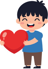 Smiling child holding heart vector illustration, love and kindness cartoon artwork, emotional care symbol, social campaign design, cad drawing flat vector illustration