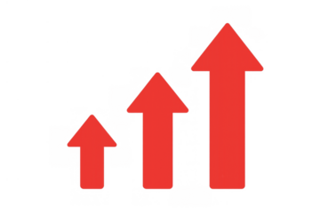 Red up arrows showing business growth, increasing success, financial progress, and rising market data with transparent background