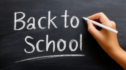 Hand writing back to school a blackboard with white chalk, welcoming new for students year academic