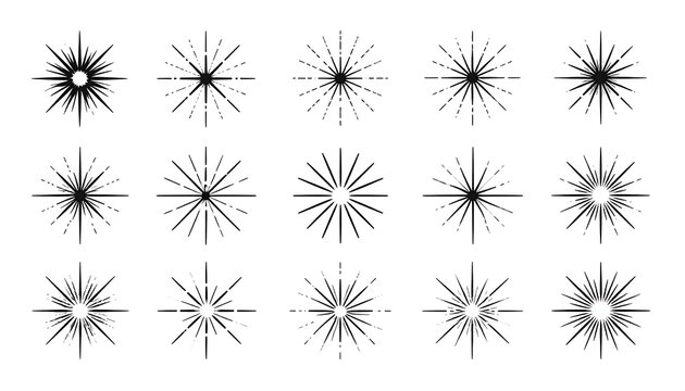 Collection of abstract starburst and sunburst graphic elements.