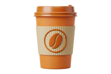orange 3d takeaway coffee cup with sleeve isolated on white
