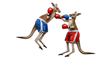 Two kangaroos boxing with gloves isolated PNG with Transparent Background