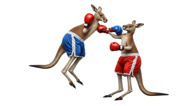 Two kangaroos boxing with gloves isolated PNG with Transparent Background