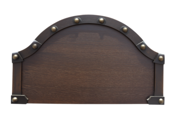 Meticulously crafted wooden shield with metal studs and rivets on transparent background