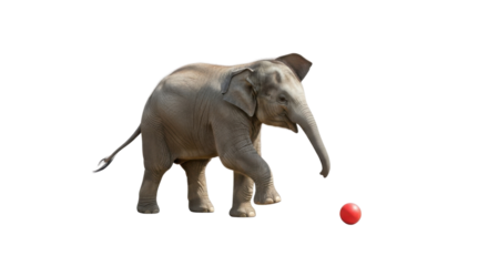 Elephant playing with a red ball isolated PNG with Transparent Background
