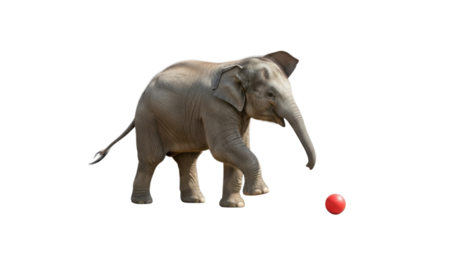 Elephant playing with a red ball isolated PNG with Transparent Background