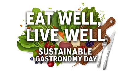 Eat Well Live Well Sustainable Gastronomy Day Healthy Food Concept.