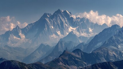 Majestic Mountain Range with Cloudy Sky