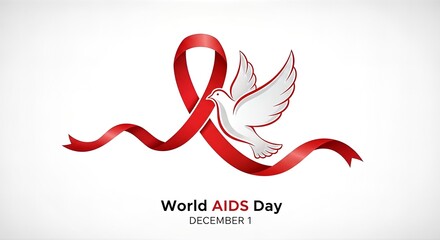 World AIDS Day Red Ribbon Dove Symbol of Hope and Awareness.