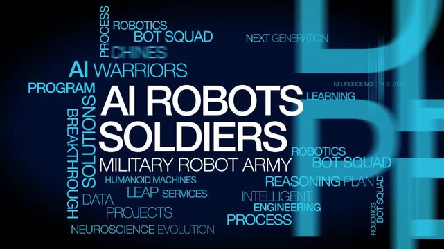 AI Robots soldiers Artificial Intelligence warriors military army robot bots blue tag cloud text technology robotics war 