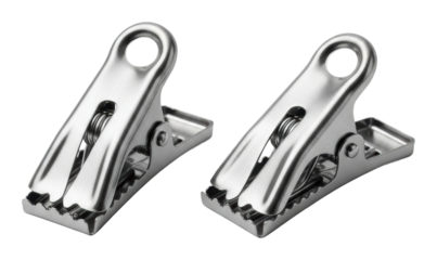 Metal clips holding papers office desk product isolated on transparent background