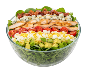 Delicious chicken salad bowl kitchen food bright colors isolated on transparent background