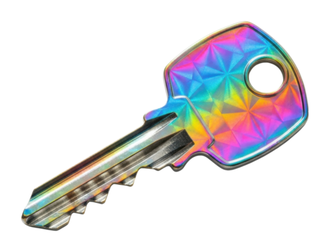 Colorful key design abstract digital vibrant colors isolated on transparent background