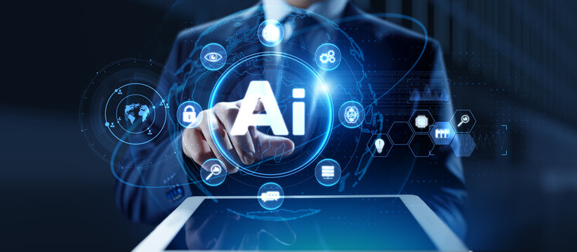 Artificial Intelligence Technology and Digital Transformation Interface Projected on Virtual Screen.