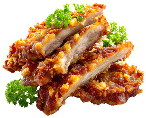 fried pork ribs isolated background.
