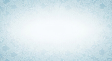 Delicate white lace floral pattern border on a soft blue gradient background stock