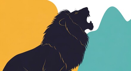 Majestic Lion Roaring Silhouette Against Colorful Background.