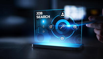 Job Search and Recruitment Process Displayed on a Virtual Interface.